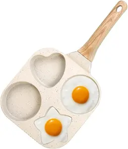 Non-stick Star Hole Design Egg Frying Pan, 4 Hole Skillet with Handle, Cooking Accessories, Breakfast Egg Toast Bread Food, Nonstick Cookware, Kitchen Gadgets Ceramic