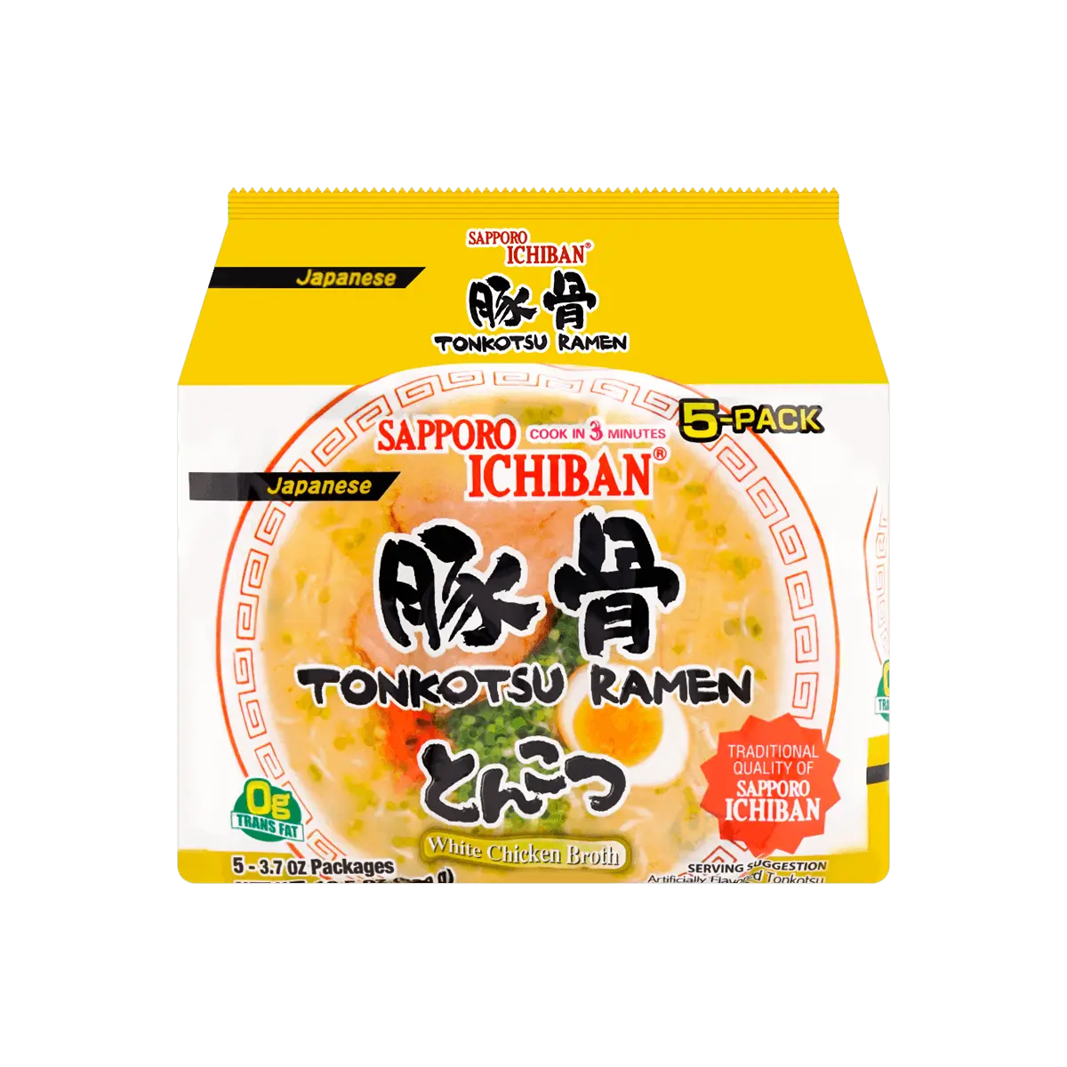SAPPORO ICHIBAN Japanese Style Tonkotsu Ramen - Instant Noodles, 5 Packs* 3.7oz