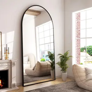 34x76 inch Wall Mount Arched Full Length Mirror-Aluminum Alloy Frame High Definition-Full Body Mirror for Bedroom or Living Room,Black