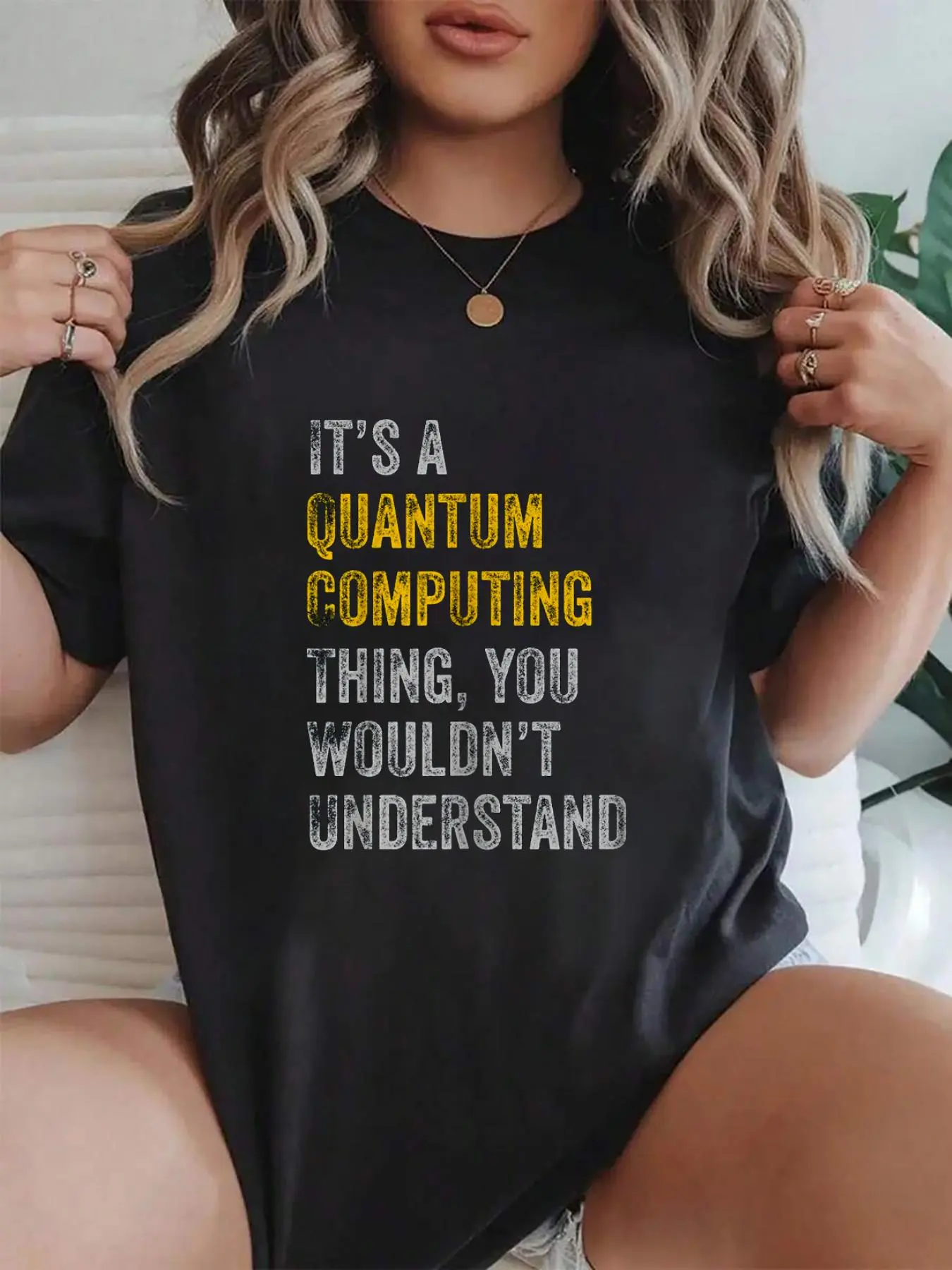 100% cotton Quantum Computing Shirt Funny Quantum Computer Physics T-Shirt Women Graphic T-Shirt Cotton Print short Sleeve Casual Top, Summer Tee Womens Tops