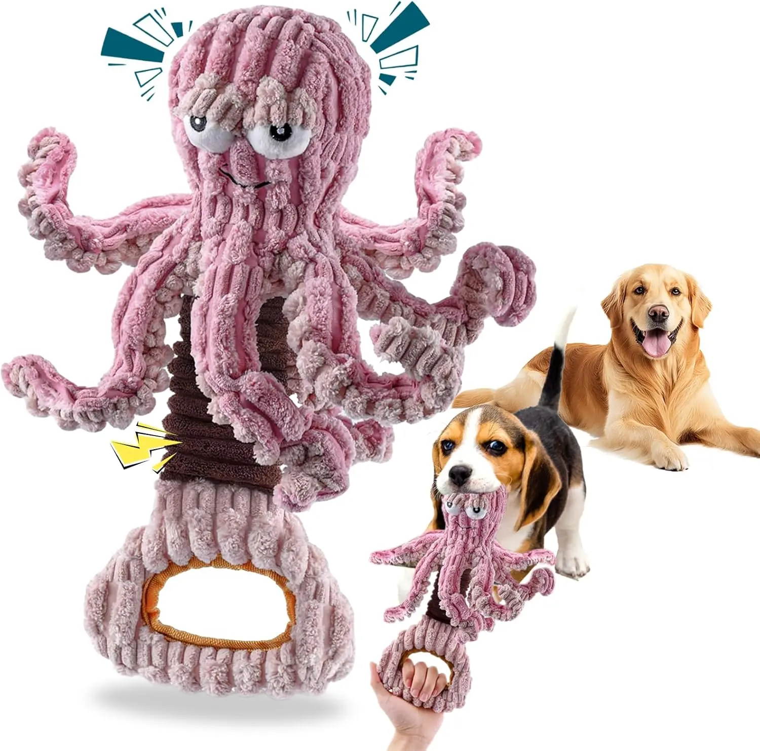 MAGICORANGE Plush Squeaky Octopus Dog Toy - Polypropylene & PP-Cotton, Pull Ring Tug-of-War, Tooth-Healthy Anxiety-Reducing Interactive Toy for Aggressive Chewers with Realistic Eyes (Purple)