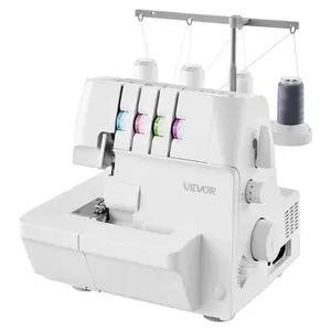 VEVOR Serger Overlock Sewing Machine, 1250 Stitches Per Minute, 2-3-4 Thread Capability, 0.7-2 Adjustable Differential Feed, with Free Arm and LED Light, Sewing Machine for Various Fabrics, White 