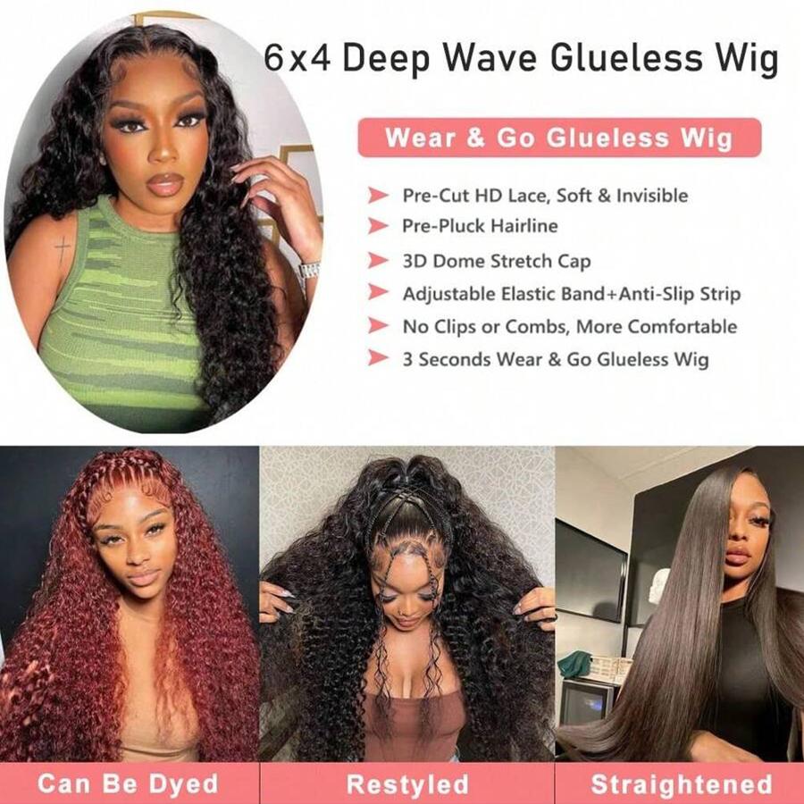 BLING HAIR 30 36 Inch Deep Wave Curly 7x5 13x4 Glueless Wig Human Hair 13x6 HD Lace Frontal Wig Pre Cut Wear Go Deep Wave Front Wig 180% Density