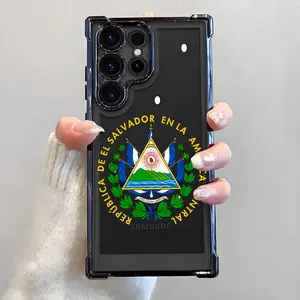 El Salvador Coat of Arms Phone Case, Electroplated Cover with Airbag Shockproof Slim Soft TPU Cover for Samsung S26 S25 S24 S23 S22 Ultra S25Edge S24FE Plus S25+ Patriotic Salvadoran Flag Design