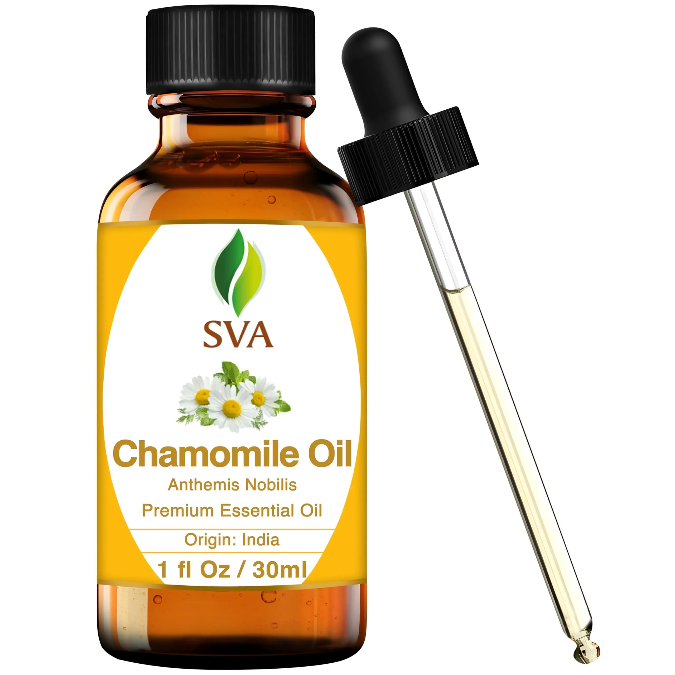 SVA 100% Natural Therapeutic Chamomile Essential Oil - 1 Fl Oz (30ml) Premium Plant Nourishing Scented Body Oil - for Aromatherapy Diffuser, Body Care - with Dropper, Wellness, Body Oils