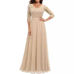 Women's Formal Dress Mother of The Bride Dress 3/4 Sleeve Wedding Guest Dress Maxi Evening Gown