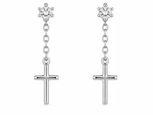 925 Sterling Silver Cross Charm Stud Earrings