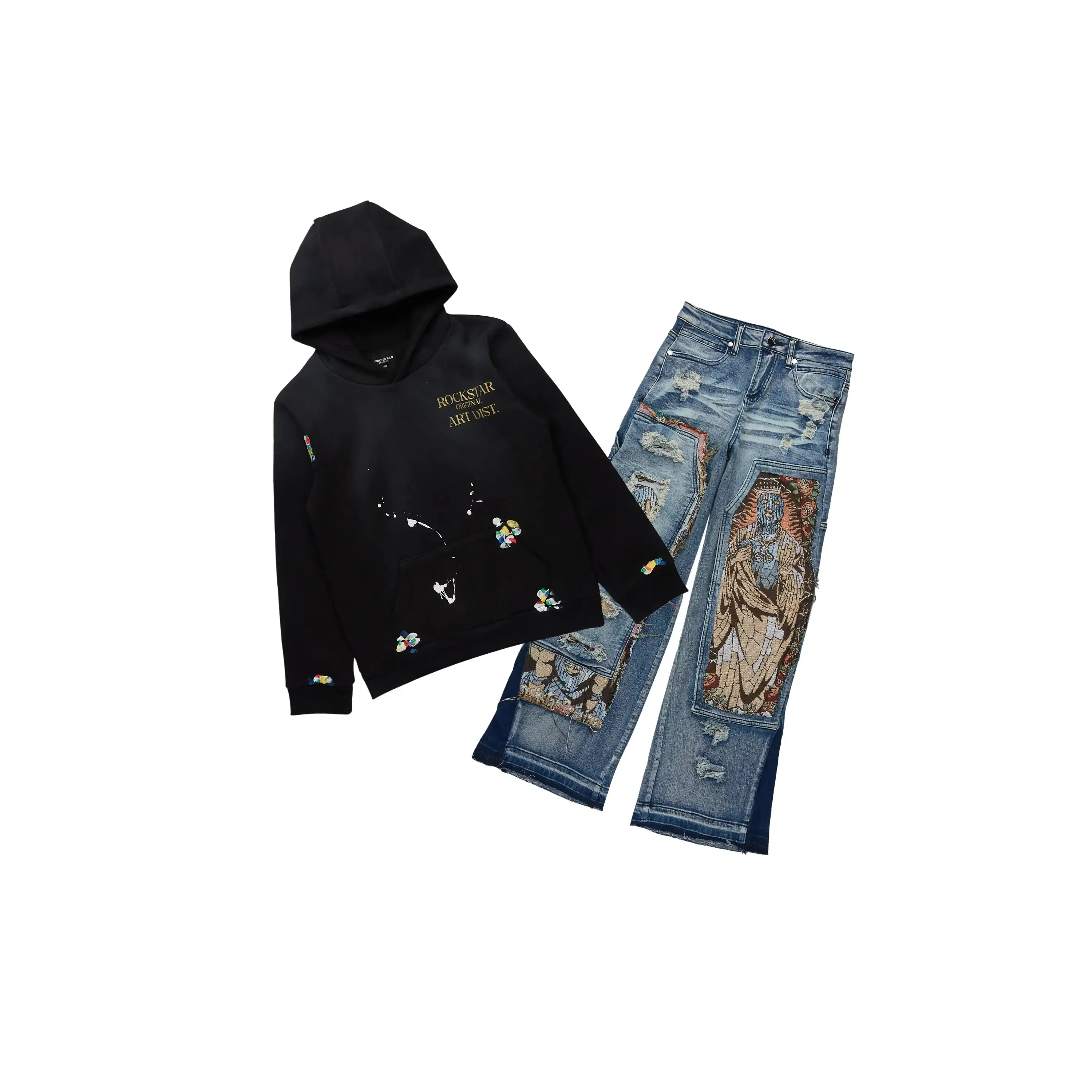 Boys Palmer Black Hoodie & Yanis Blue Baggy Jean Set