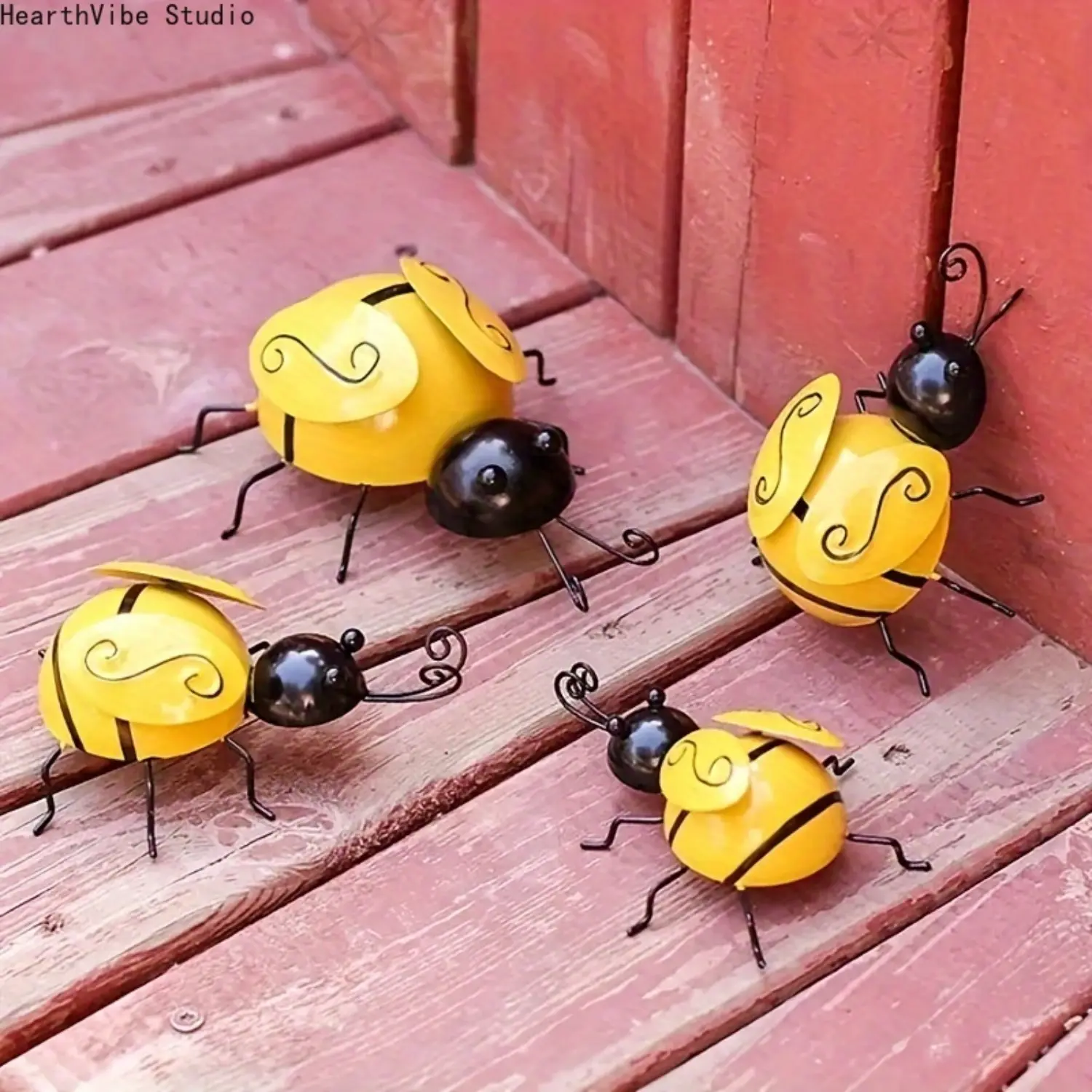 4pcs Metal Bee Wall Decor, Three-dimensional Sculpture Decoration, Outdoor Wall Decoration, Garden Decoration, Hotel Decoration, Fence Decoration, Metal Art Bee Statue, Outdoor Decoration Ornament