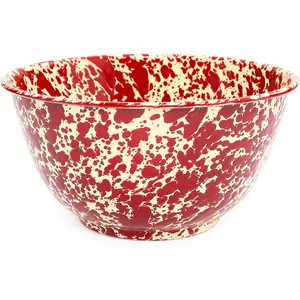 Home Enamelware Salad Bowl, 5 quart, Burgundy/Cream Splatter