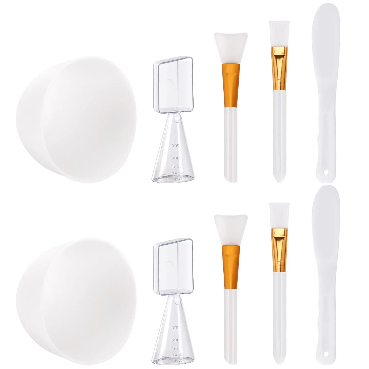 10-Pc Durable DIY Skincare Tool Kit, Multi-Pack Face Mask Mixing Bowl Set with Silicone Bowl, Spatulas, Soft Bristle Brushes, 10 ml Measuring Cups & Clean Bag for Clay Masks, White, Facial Mask Tool Kit