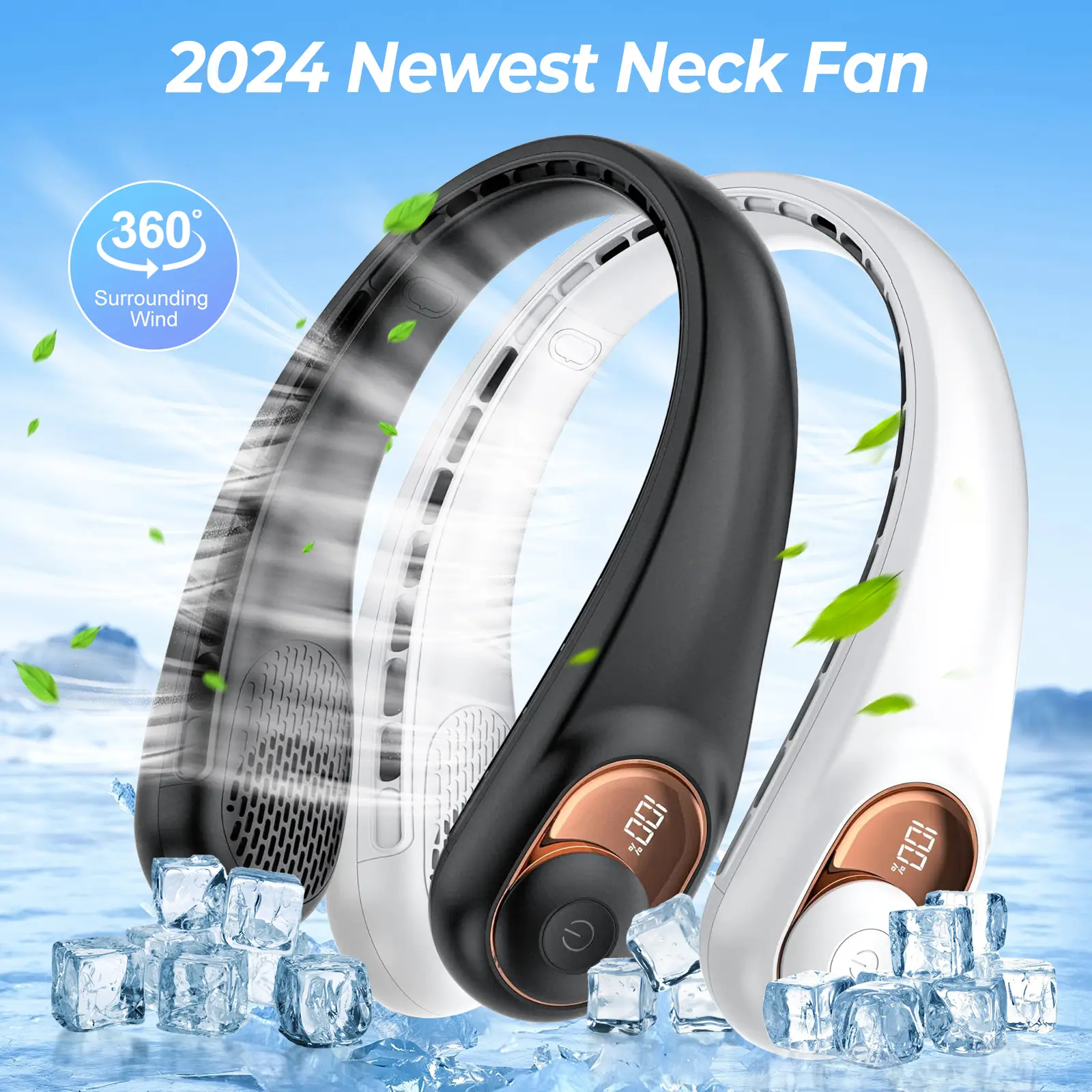 Neck Fan, Portable Neck Fan Rechargeable, 5200mAh Battery Operated, LED Display, 360-Degree Cooling, 3 Speeds, Quite, Bladeless Design Neck Fans, Pers