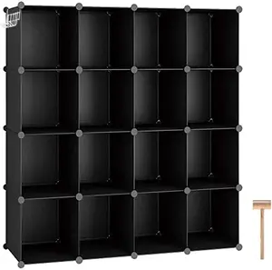 Plastic Cube Storage Organizer, 16-Cube Shelves Units, DIY Closet Organizer, Modular Closet Storage Shelves, Ideal for Home, Bedroom, Black