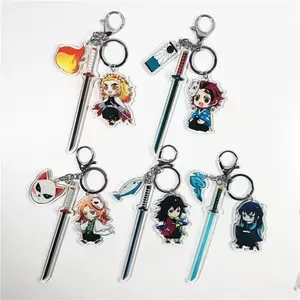 A Set Of Demon Slayer Keychain with Sword - Tanjiro, Zenitsu, Nezuko Acrylic Charm Anime Accessory, demon slayer merch, figure.