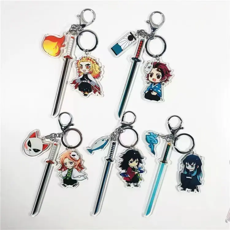 A Set Of Demon Slayer Keychain with Sword - Tanjiro, Zenitsu, Nezuko Acrylic Charm Anime Accessory, demon slayer merch, figure., Keychain Attachment, Cool Keychains