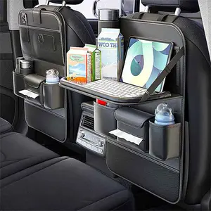 Car Backseat Organizer Eco-Friendly Nappa Leather Foldable Table Tray Seat Back Protector Tablet Phone Holder Universal Fit with Multiple Pockets for Clutter-Free Storage
