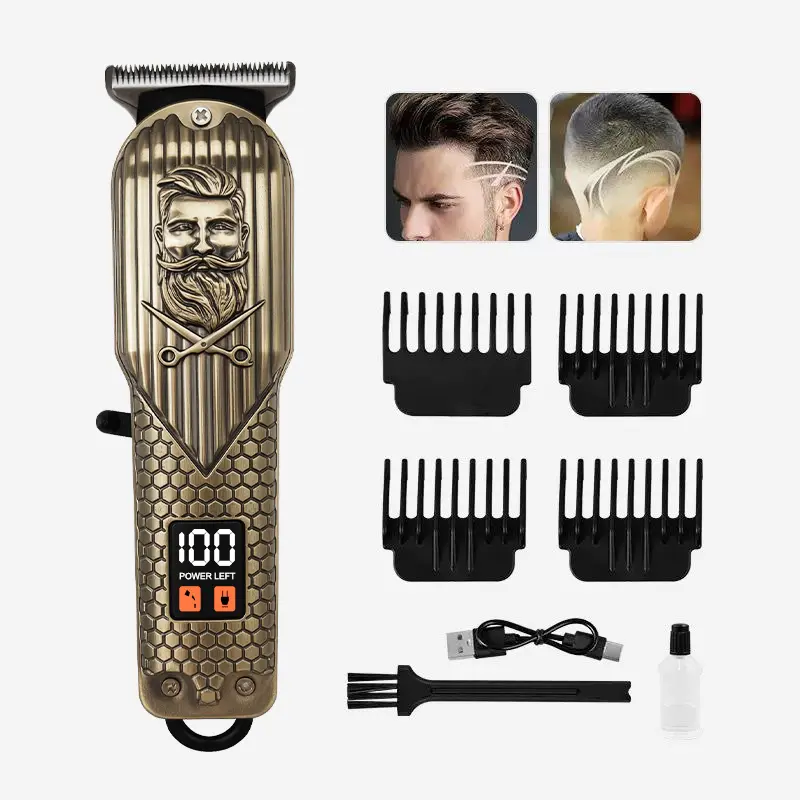 Professional Cordless Hair Clipper for Men - 0-Gap T-Blade Trimmer with Detail & Fading Combs, Barber Equipment - 1-in-1 Rechargeable Beard, Mustache & Body Trimmer, Home Precision Grooming, USB Fast Charging