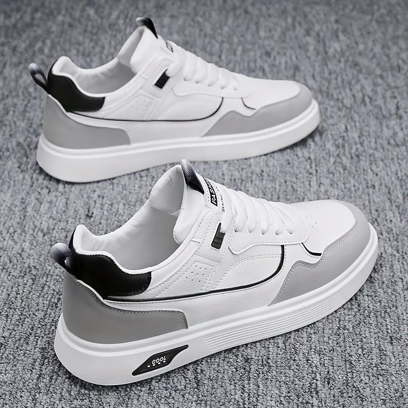 2024 Men's Skater Style Low-Top Casual Trainers - White and Gray Lace-Up Sneakers, Durable PU Upper, PVC Sole, Comfortable Fabric Insole, Color Variant for Casual Wear, Color Variant Casual Trainers