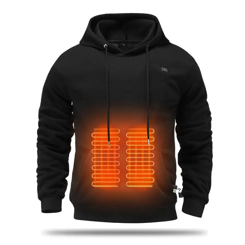 Men's Black USB Heated Hoodie - USB powered, adjustable heating and hood, perfect for winter riding, camping and cold morning commutes