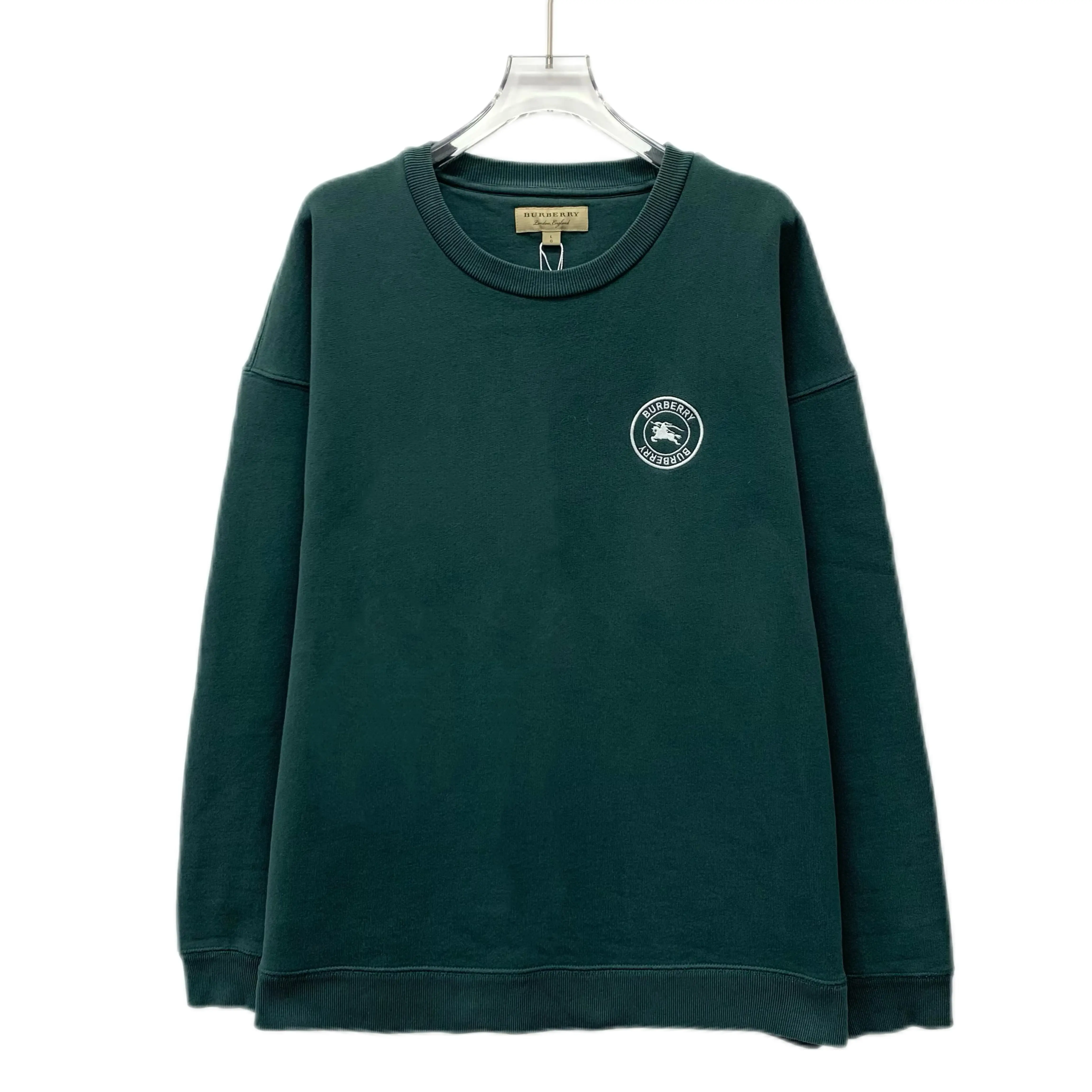 RDLT— Burberry Dark Green Logo Equestrian Embroidered Cotton Crewneck Sweatshirt Size L