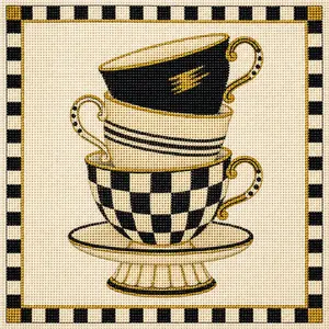 Inspired Checked Teacup Stack Printed Needlepoint Canvas