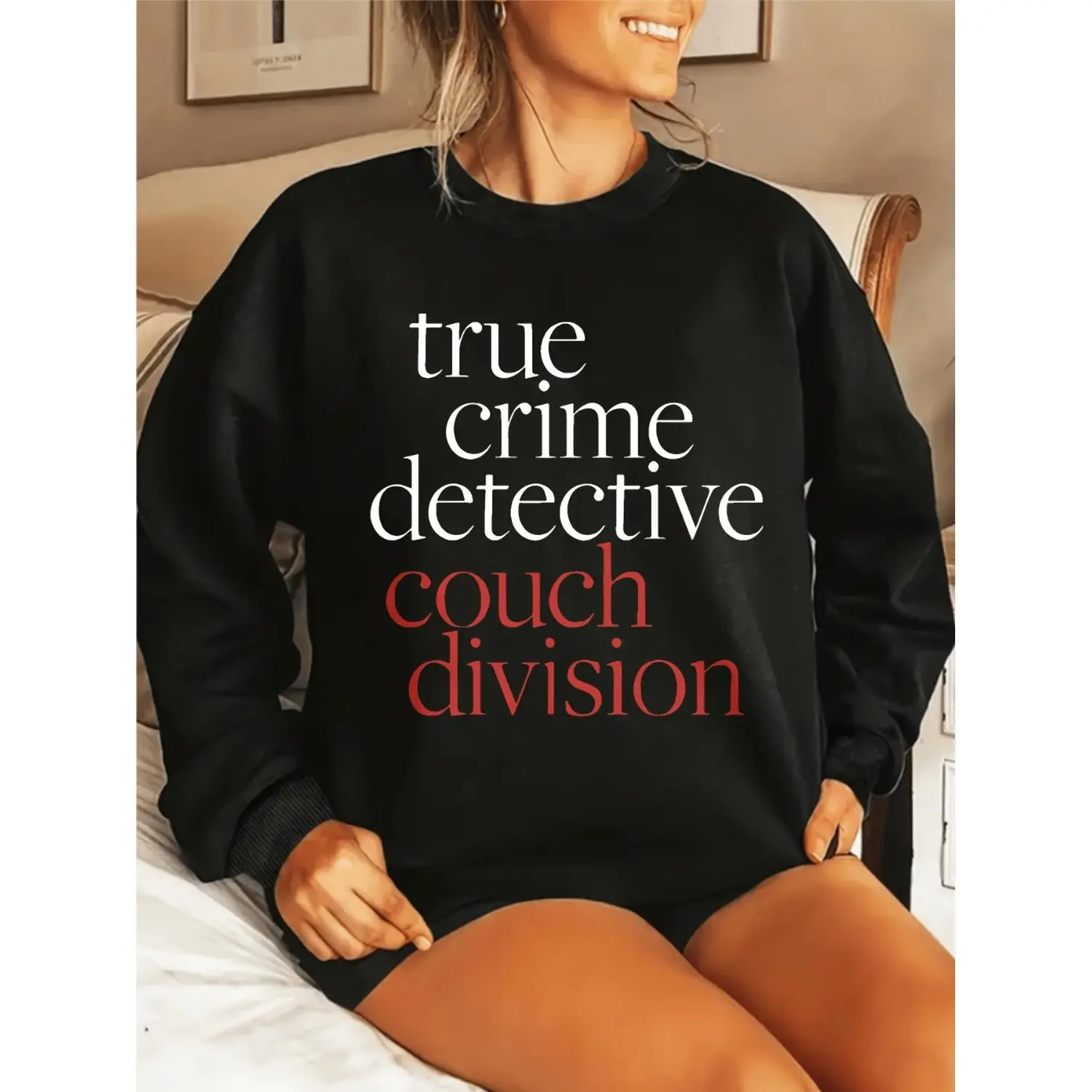 Women's Crime Scene Detective Hoodie with Casual Long Sleeve Crew Neck Sweatshirt Featuring Crime Solving Phrases and Inspired by Popular TV Shows