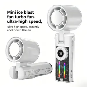 5-in-1 Portable Refrigeration Handheld TurboFan, Semiconductor Cooling 16°C Personal Fan, 3600mAh Battery Operated, Up to 12 Working Hours, LED Power Display, 100 Wind Speeds, Quiet Pocket Fan for Travel, Outdoor Sports, Summer, summervibes