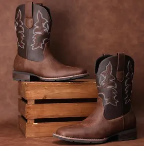 Eleet Men's Western Cowboy Boots - Embroidered, Slip Resistant Square Toe, Chunky Heel, Durable Faux Leather, Comfortable & Versatile for Any Occasion, Classic Short Ankle Boots
