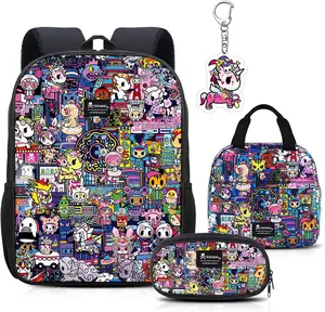 Tokidoki Backpack Set with Lunch Bag Pencil Case Unicorno Keychain Travel Laptop Bag Casual Daypacks for Women