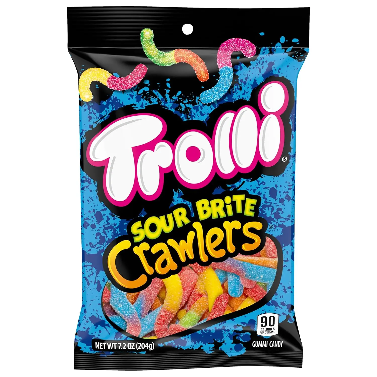 Trolli Sour Brite Crawlers Candy, Original Flavored Sour Gummy Worms, 7.2 Ounce Sweet Snack Bonbon Soft