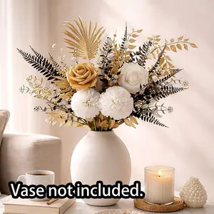 French Luxury Gold Artificial Flower Arrangement, Elegant Rose Bouquet, Nordic Fresh Style Living Room Table Decor, High Aesthetic Home Decoration, Decorative Fake Flower, Faux Flower Decoration, Floral Decoration