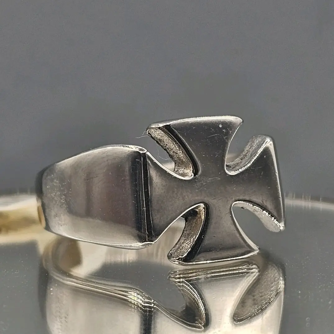 Mens Maltese Cross Biker Ring Sz 13 Rhodium Plated Classic Minimalist NWT Male