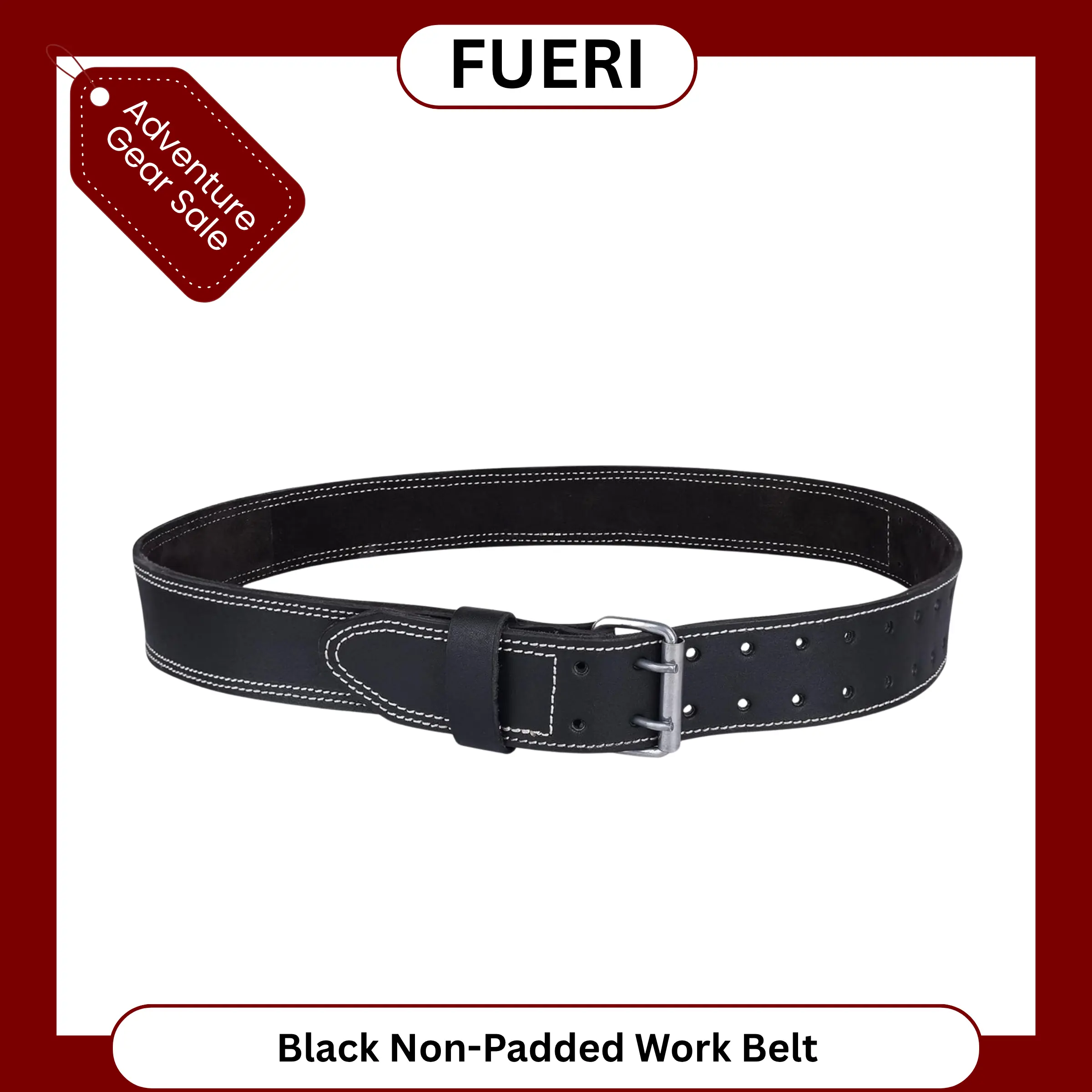 FUERI Premium Non Padded Leather Work Belt, Thick Grain Leather for Carpenters, Mechanics & Electricians.