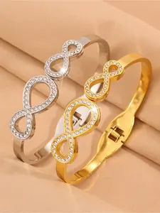 1 fashionable retro classic open loop diamond inlaid bracelet, made of 304 stainless steel material, suitable for daily fashion matching, suitable for Thanksgiving, Mother's Day, New Year gifts