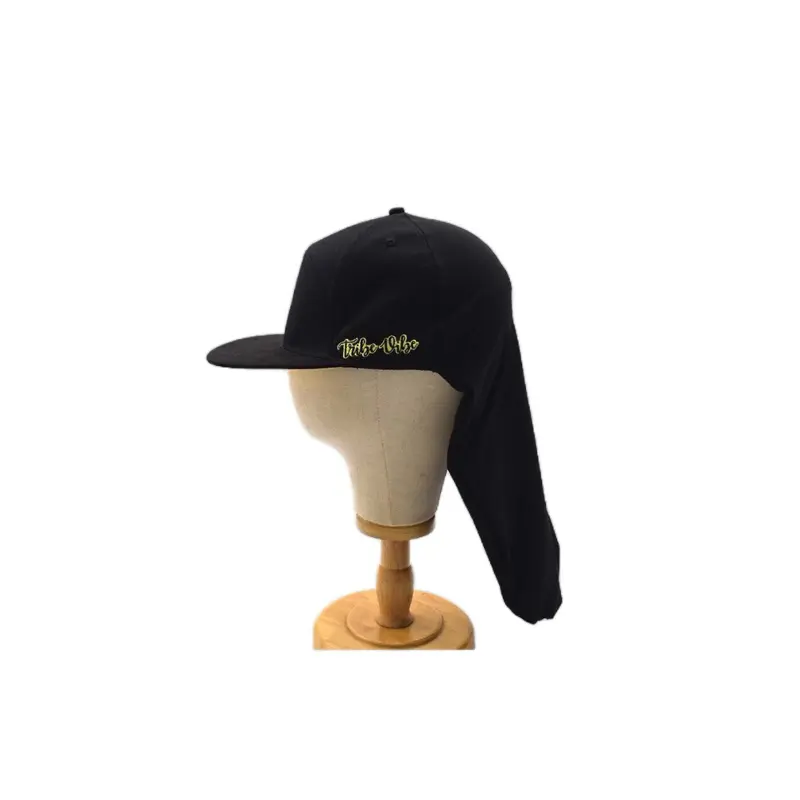 Sleeved Fitted Dreadlock Baseball Caps - Black with Gold Embroidery Design