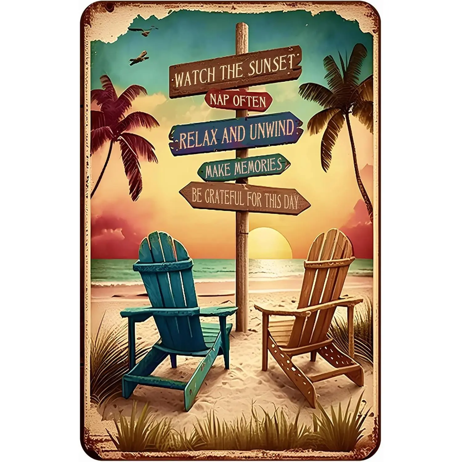 Vintage Steel Tin Decorative Wall Sign - Pre-Drilled Holes Home Decor Product, Living Room Decor Retro Beach Room Surfboard Wall Plaque, Gift for Surfer Girls