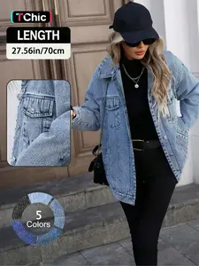 Women's Denim Jacket, Casual Street Fashion Long Sleeve Outerwear for Daily Wear, Ladies Clothes for All Seasons, Coats, Womenswear, Streetwear