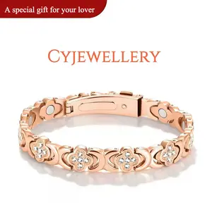 ~Cyjewel  Buy 1 Get 1 Free Product Women's Pure Copper Magnetic Bangle Jewelry - Ultra-Strength Neodymium Magnets, Sparkling Infinite Clover Pattern, Adjustable Rose Gold Style。