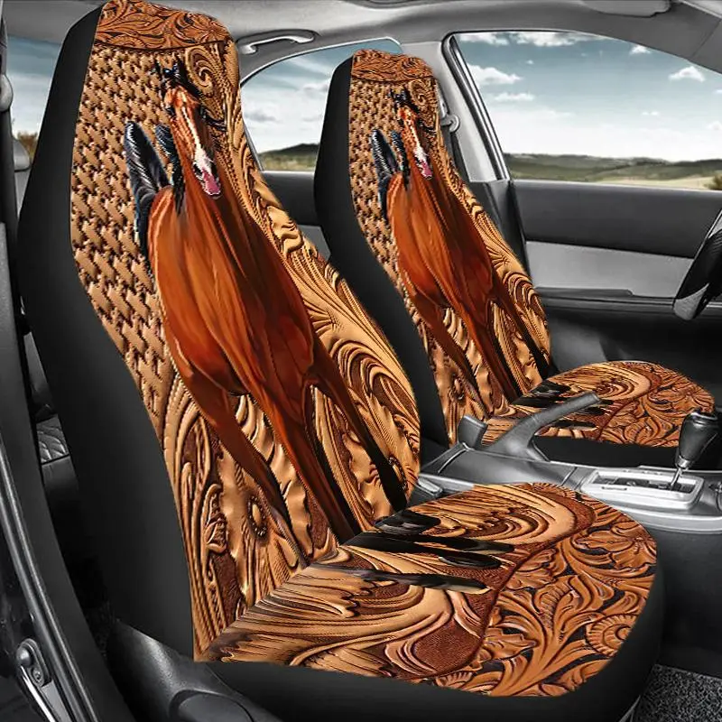 Vintage Western Horse Floral Embossed Car Seat Cover, Durable Polyester Car Seat Protector, Universal Car Interior Accessories for Front & Rear Seats, Backseat Car Covers, Car Seat Pattern, Automotive Seat Covers