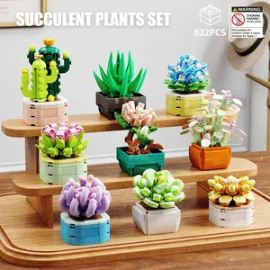 Succulent Plant Building Blocks, Creative Flower Pot Design Building Blocks, DIY Assembly 3D Puzzle Building Blocks, Desktop Creative Ornaments