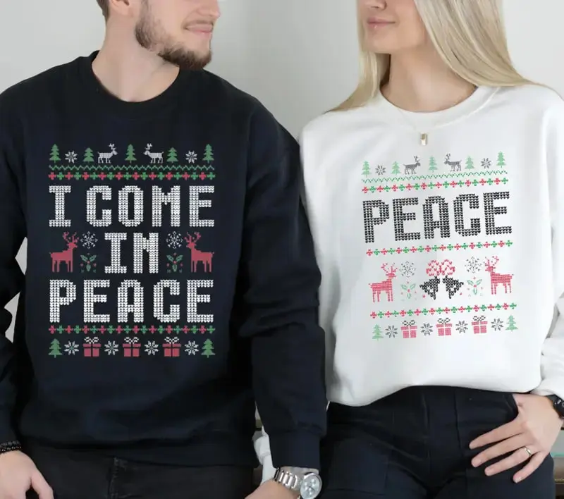 Matching Couples Ugly Christmas Sweater, Funny Couples Christmas Sweatshirt, Gift For Xmas, Cotton, Womenswear Tops