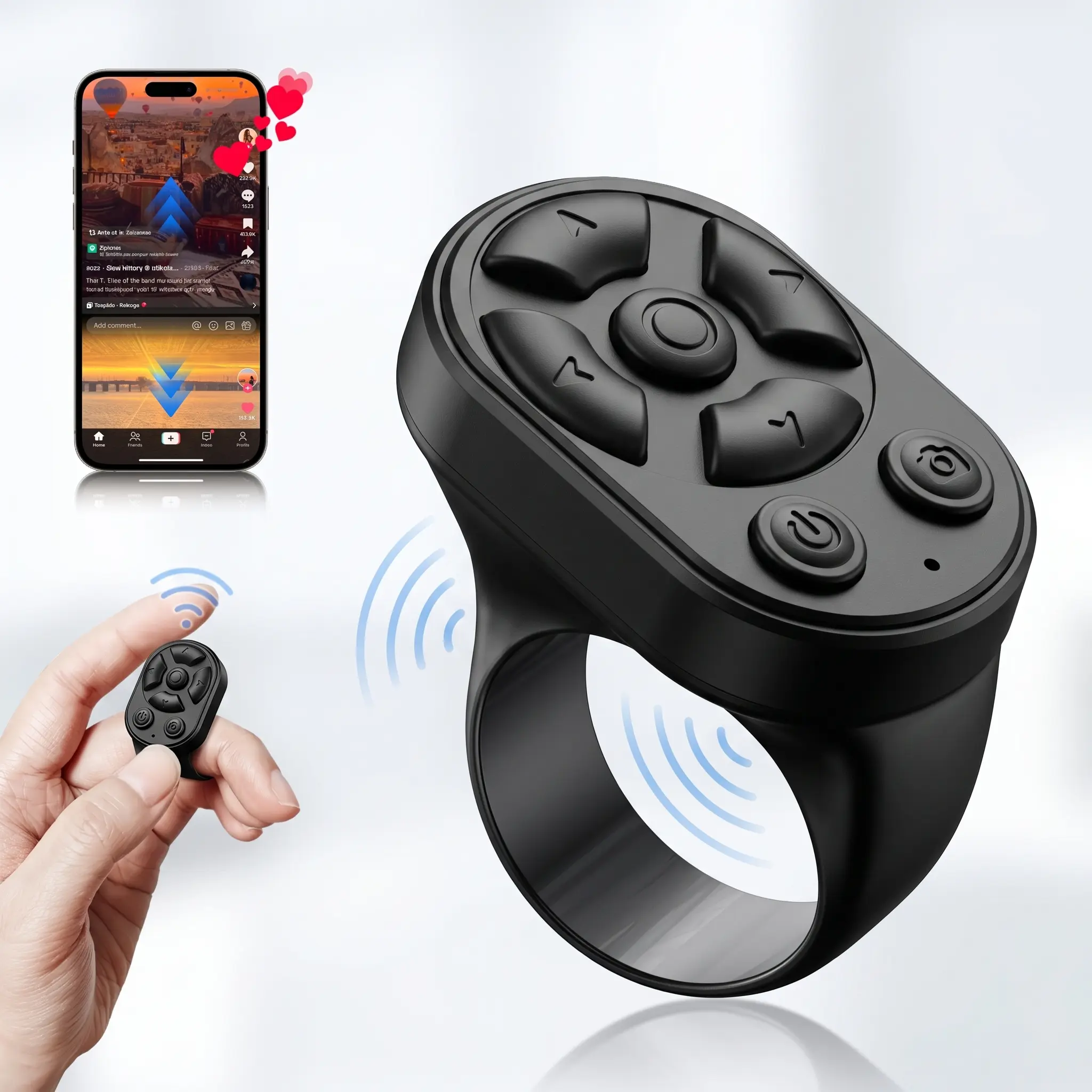 Scrolling Ring for TikTok, Wireless Remote Control Page Turner for iPhone Android, Phone Video Scroller, Page Turner for Kindle App, Camera Shutter Remote for Selfies, Short Videos, E-Books Smartphone