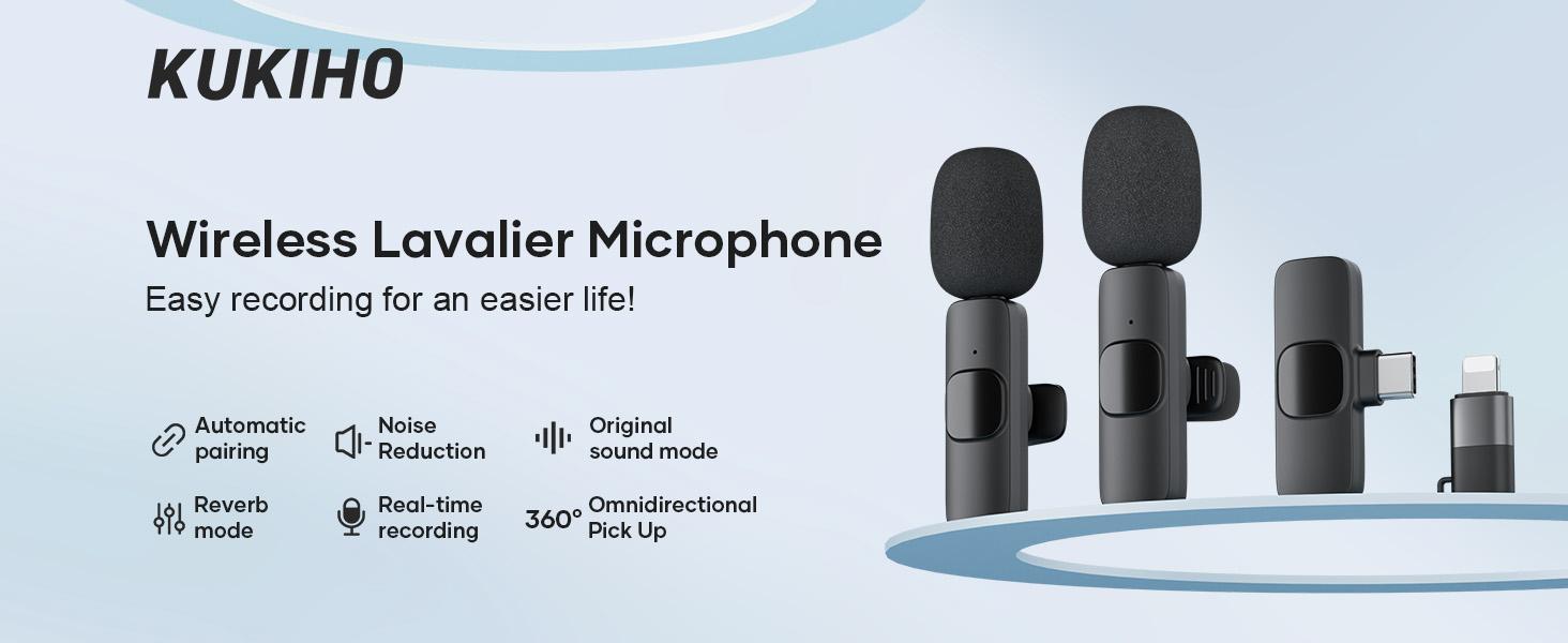 KUKIHO K9 2 Pack Wireless Lavalier Microphone for iPhone iPad and Android Phone, Lapel Mic Plug and Play Wireless Mic Noise Reduction Microphone for Video Recording Interview Podcast Vlog YouTube Tiktok
