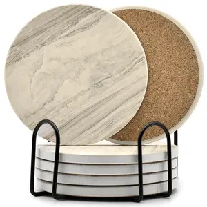 6pcs Drink Coasters with Holder, Marble Style Ceramic Coasters, Absorbent Coasters Set for Various Cups, Aesthetic Modern Design for Coffee Tables, Coasters for Mugs