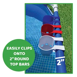 Storage Theory Above Ground Pool Cup Holder for Adults - Clips onto 2" Round Top Bars, No Spills, Reversible Design, Fits Most Pools