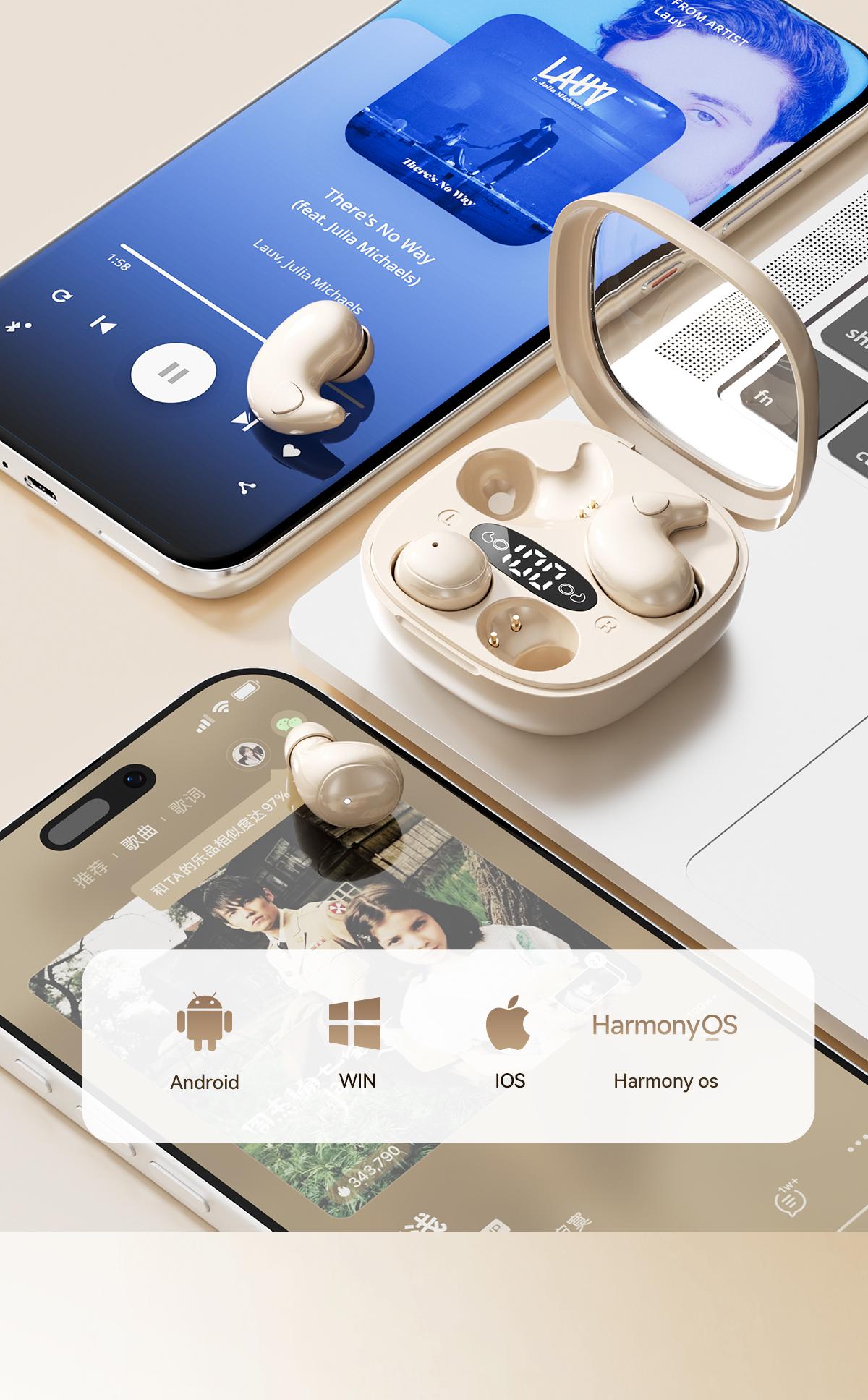 Chengruida M126 HiFi Quality 2 Pairs Wireless Earbuds, Ultra Thin Mini No Ear Pressure Side Sleep, Noise Reduction Call Long Battery Life