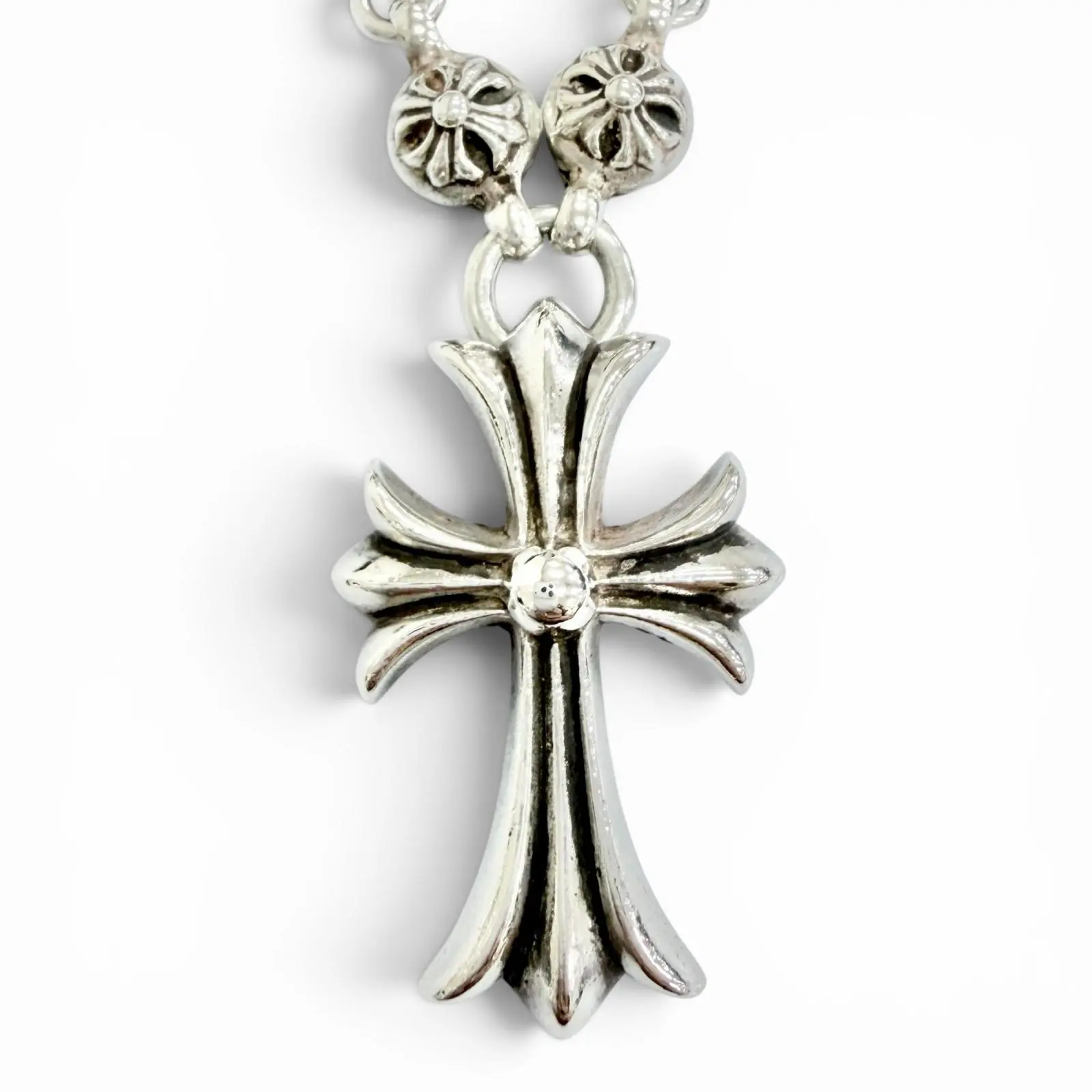 Pre-owned Chrome Hearts Sterling Silver 925 (Ag925) Small Leather Goods Crossball 925 Necklace