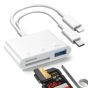 SD Card Reader for iPhone, iPad & Camera, 3-Port SD/TF Card and USB 3.0 Memory Card Reader,Trail Game Camera Viewer , Plug and Play, No App Required