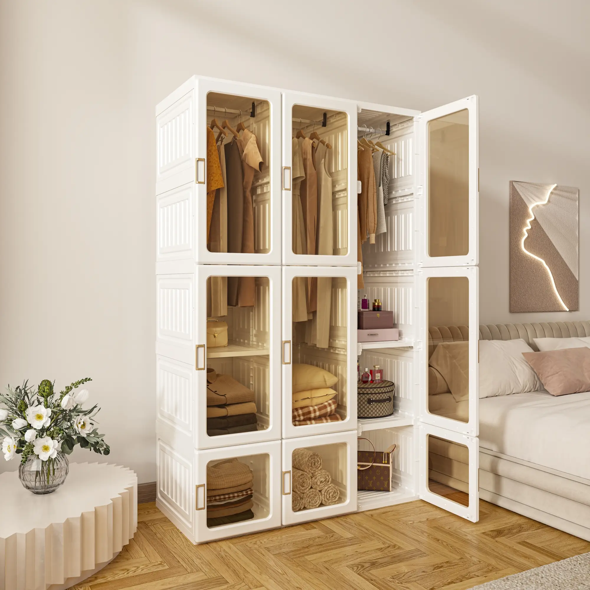 Portable Transparent Wardrobe Closet Storage Organizer for Clothes Folding Plastic Wardrobe with Magnetic Door and Easy Assembly roperos para guardar