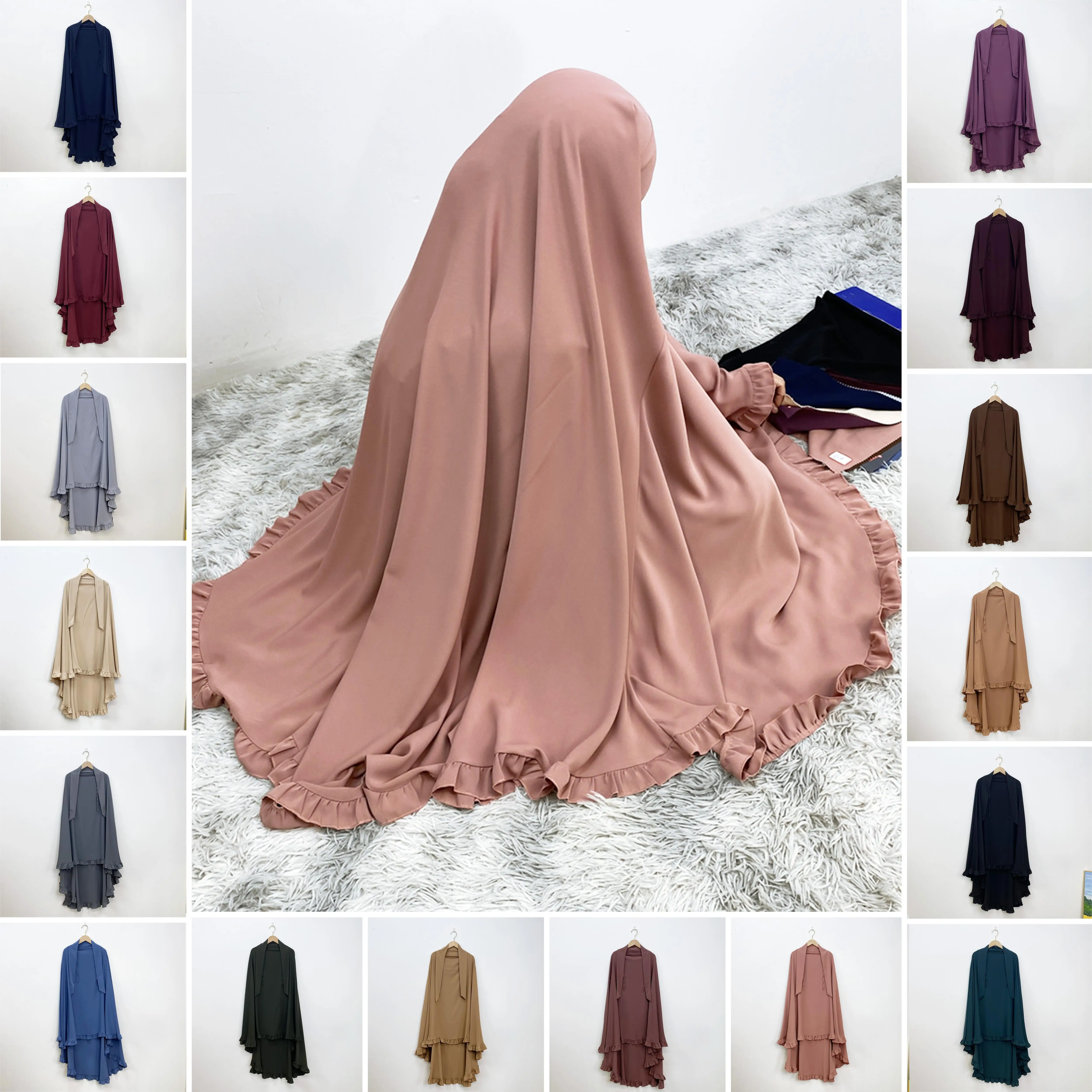 2338# 2025 Fashion ElD One Layer Niqab Hijab Ruffle Women Khimar Muslim Clothing Praver